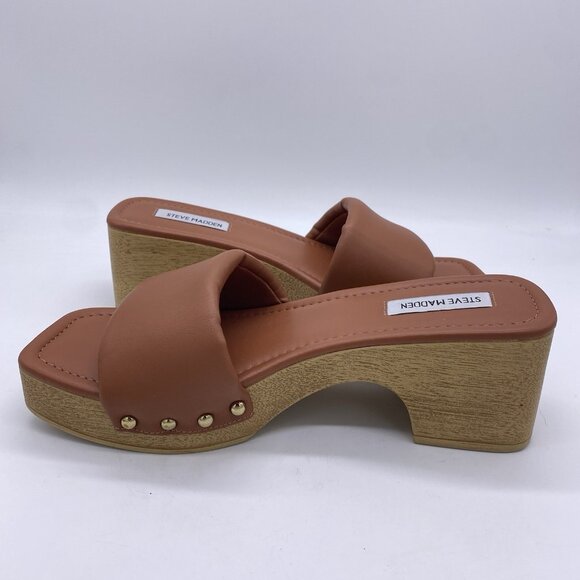 Steve Madden Chana Studded Wood Heel Sandals Size 9 Open Toe Clog Platform Slide - Picture 8 of 12